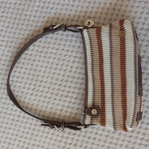 THE SAK Striped Crochet Knit Bag in Brown/Tan/White with Glints of Metallic
